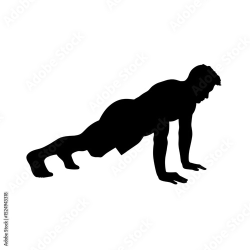 Male athlete doing plank exercise. Silhouette of a man in plank position demonstrates fitness and strength. This strong silhouette is perfect for gym posters and fitness blogs.