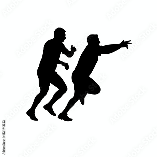 Two athletic men silhouettes jumping and running. Dynamic silhouettes of athletes in action, capturing energy and movement.  Powerful sports concept, ideal for posters, websites, and social media