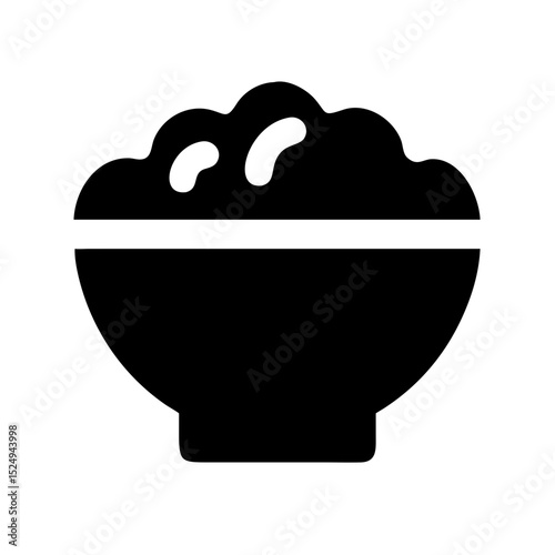 Black Rice Bowl Icon on White Background for Food Blogs, Culinary Websites, Recipe Cards, and Nutrition Awareness Content  