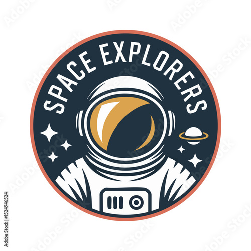 Badge design of Space explorers logo with an astronaut.