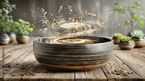 Rustic Artisan Promo Layout Delicious ingredients swirling in a bowl. Handmade Product Sale Banner Craft Market Discount Template