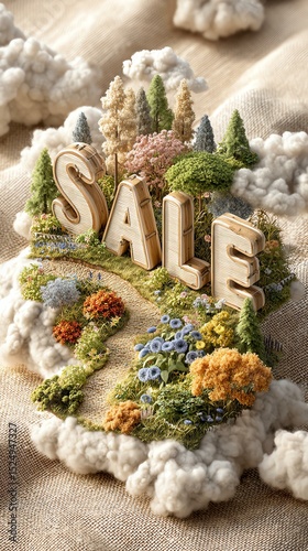 Rustic Artisan Promo Layout Creative sale sign in a whimsical landscape. Handmade Product Sale Banner Craft Market Discount Template