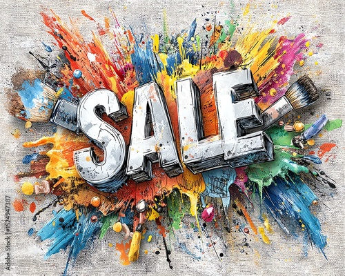 Rustic Artisan Promo Layout Vibrant sale announcement with colorful splashes. Handmade Product Sale Banner Craft Market Discount Template
