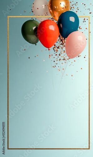 Colorful Balloons With Confetti on a Blue Background for Celebration Events