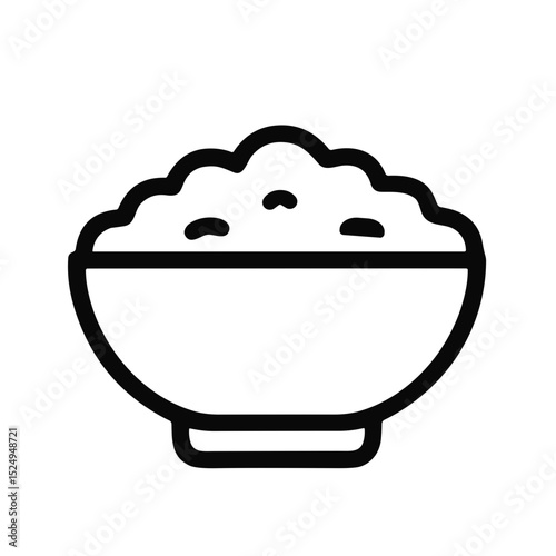 Simple Line Art Bowl of Rice Food Icon Illustration