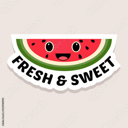 Fresh and Sweet watermelon sticker featuring cute smiling fruit design