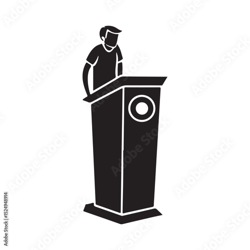 speaker black icon. Speaker man on tribune Icon.
