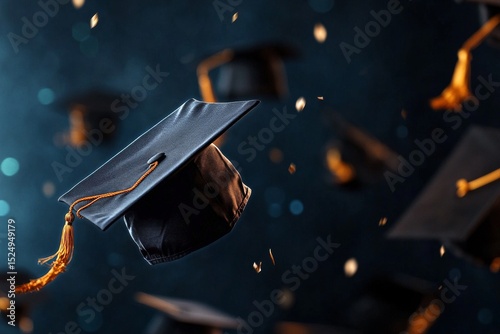 Celebrating Academic Achievement With Flying Graduation Caps During a Joyous ...