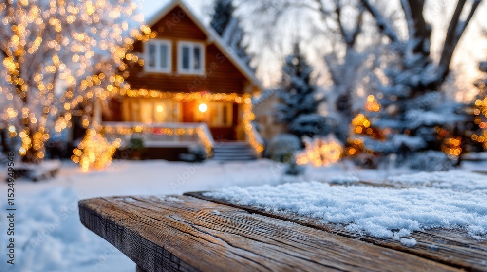 custom made wallpaper toronto digitalCozy winter scene with snow covered tabletop and illuminated christmas home decoration