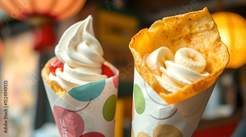 Handmade Japanese Crepes in Paper Wraps with Creamy Fillings