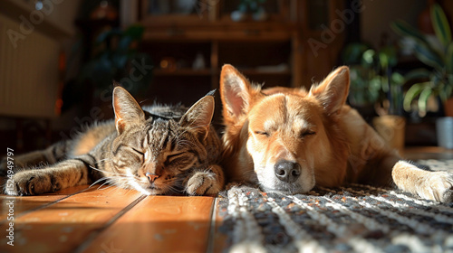 Harmony in the Sun: A Cat and Dog Bask Together
