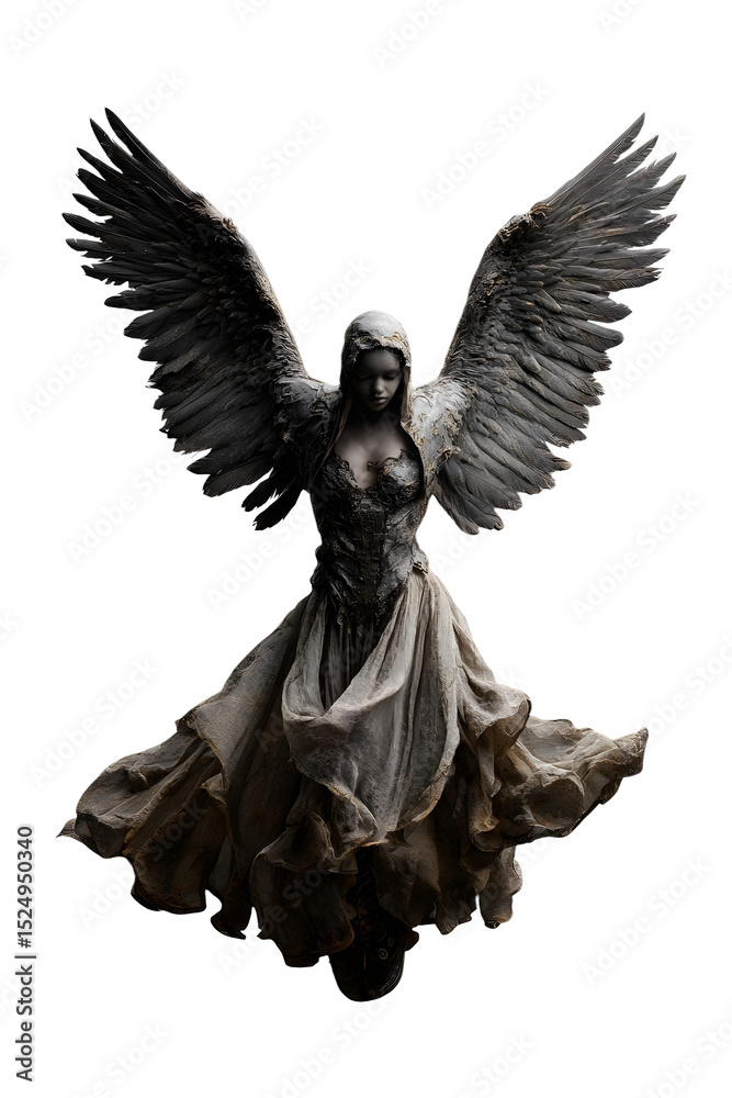 Fototapeta premium A ghostly hArpy Action pose, mid-screech, ghost wings flAred, mist effects, PNG cutout reAdy