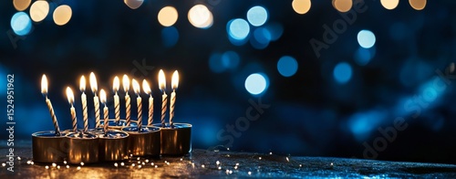 Candles With Lit Birthday Candles on a Wooden Table During a Festive Celebrat...