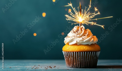 Cupcake With Sparkler Candle Ignites Celebration at Festive Gathering
