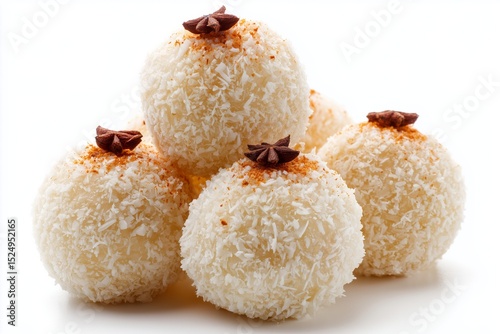 Delicious beijinho coconut truffles made with condensed milk and sugar, topped with cloves, ideal for festive occasions and celebrations, showcasing traditional Brazilian sweet treats beautifully