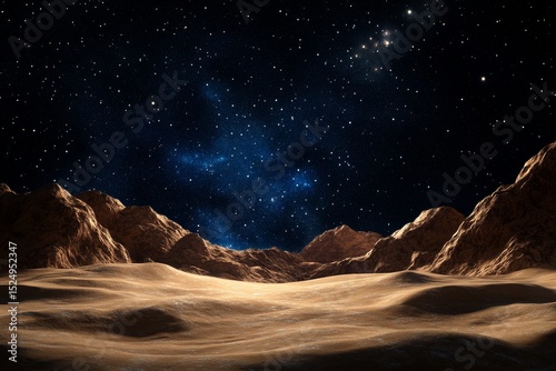 Starry Night Sky Over Sandy Dunes With Grass in a Tranquil Landscape.