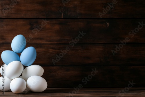 Colorful Arrangement of Eggs on a Wooden Surface Creating a Vibrant Display