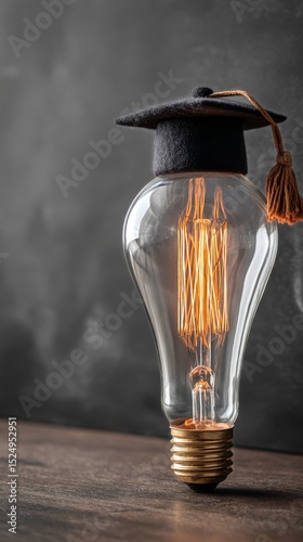 Light Bulb Wearing Graduation Cap Symbolizing Education and Innovation in a M...