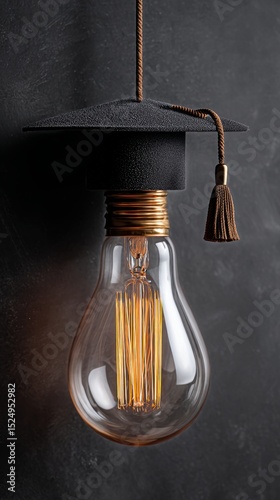 Light Bulb Wearing Graduation Cap Symbolizing Education and Innovation in a M...