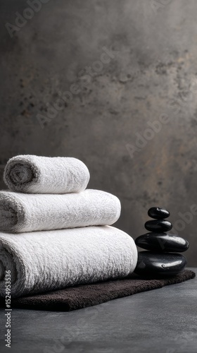 Spa Treatment Area With a Massage Table, Towels, and Stones in a Serene Atmos...