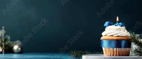 Celebration Cupcake With Candle and Colorful Sprinkles in a Softly Lit Outdoo...