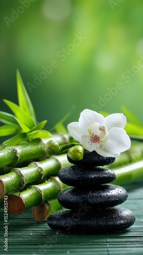 Elegant Spa Arrangement With Stones, Bamboo, and White Orchid in Tranquil Set...