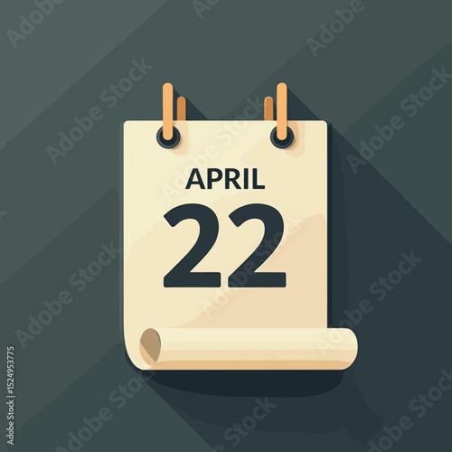 Calendar page displaying date April 22 with hanging clips  