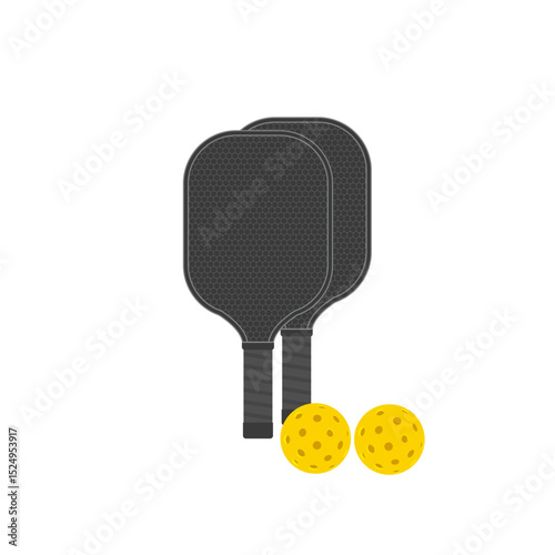 Pickleball rackets and ball, vector illustration	