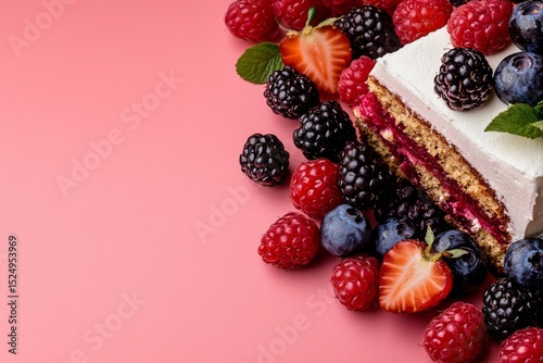 Delicious Cake Topped With Fresh Berries on a Vibrant Pink Background