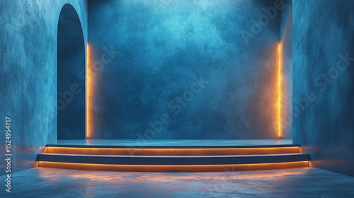 Empty modern concrete steps with vibrant lighting