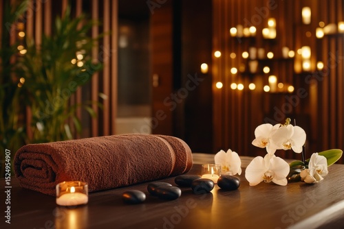 Relaxing Spa Setup With Candles and Stones Creating a Serene Atmosphere in a ...