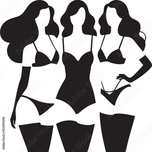 Three Women in Lingerie Posing Together in a Dark Silhouette Style