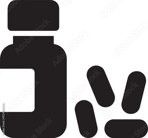 Medicine Bottle and Pills Silhouette Healthcare and Pharmaceutical Concept