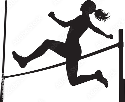 Female High Jumper in Mid Air Athlete Silhouette Art