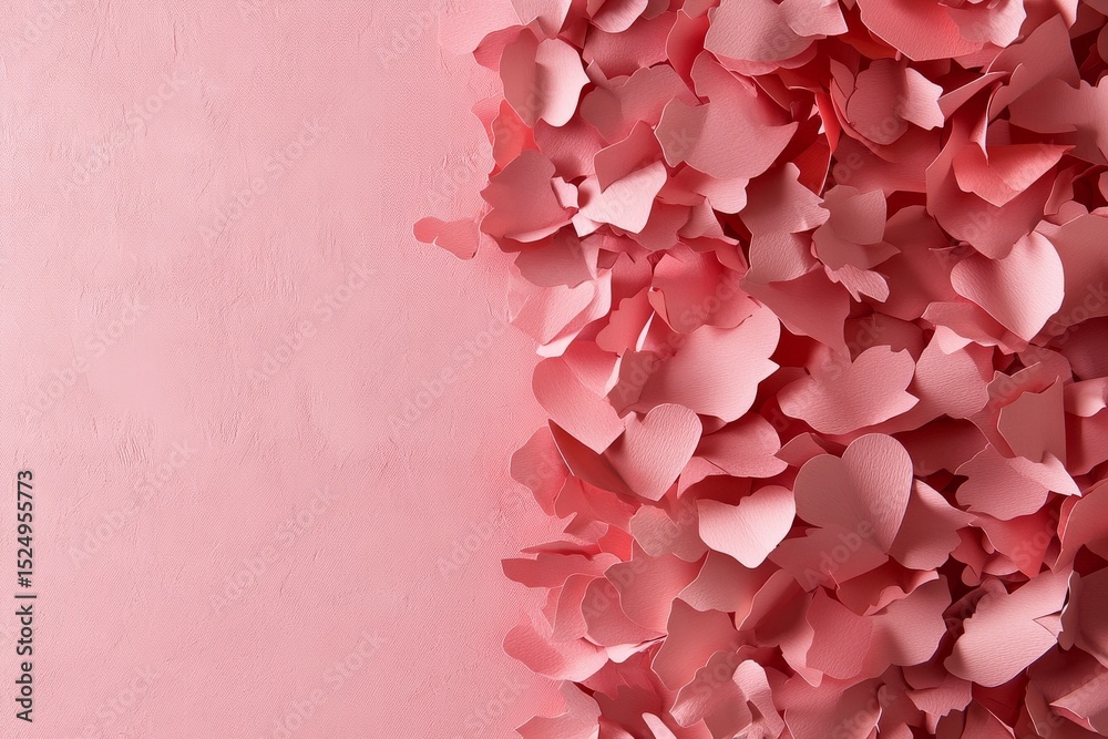 Heart-shaped Paper Confetti Scattered on a Pink Background for Decorations Heart-shaped Paper Confetti Scattered on a Pink Background for Decorations