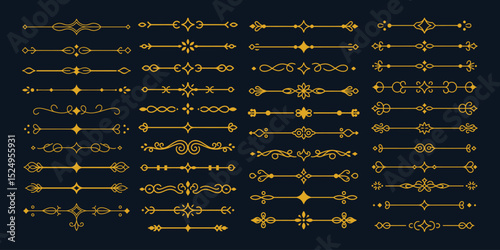 Elegant golden scrollwork and ornate line separators for classic design projects and luxurious accents.