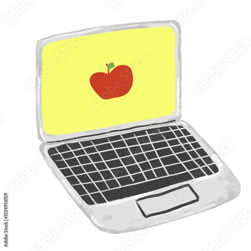 Cute hand drawn grey gray laptop computer kids doodle crayon watercolor illustration stationery. back to school element sticker clipart vector