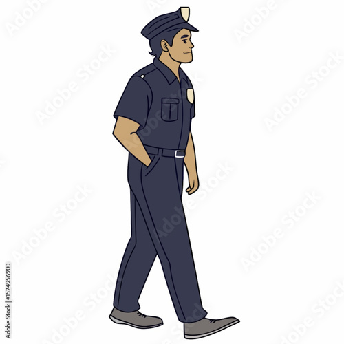 Protective Figure: A dedicated law enforcement officer stands as a symbol of safety and order, ensuring the peace and security of the community. This illustration features a side-profile view.
