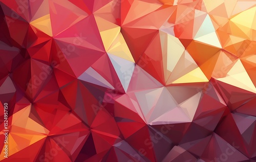 Abstract geometric polygonal pattern with warm red orange and yellow tones creating a vibrant modern design
