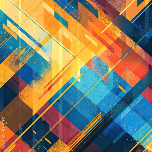 Abstract geometric artwork with vibrant colors and dynamic lines