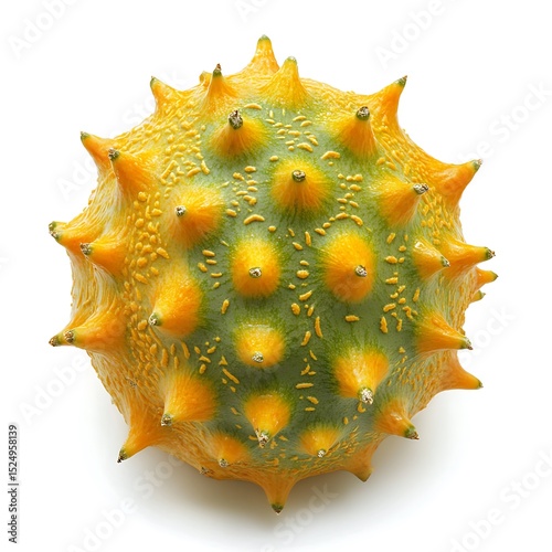 Studio shot of a fresh ripe kiwano or horned melon, exotic fruit photo