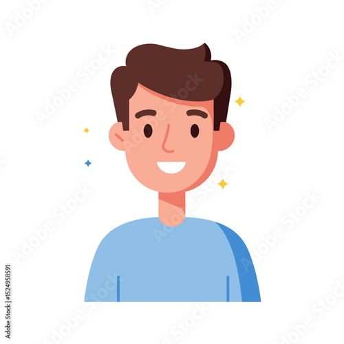 Young smiling man avatar. Man with brown beard, mustache and hair, wearing yellow sweater or sweatshirt. vector people character illustration. Cartoon minimal style.
