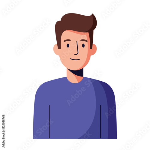 Young smiling man avatar. Man with brown beard, mustache and hair, wearing yellow sweater or sweatshirt. vector people character illustration. Cartoon minimal style.