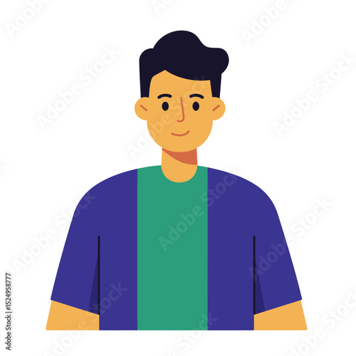 Young smiling man avatar. Man with brown beard, mustache and hair, wearing yellow sweater or sweatshirt. vector people character illustration. Cartoon minimal style.
