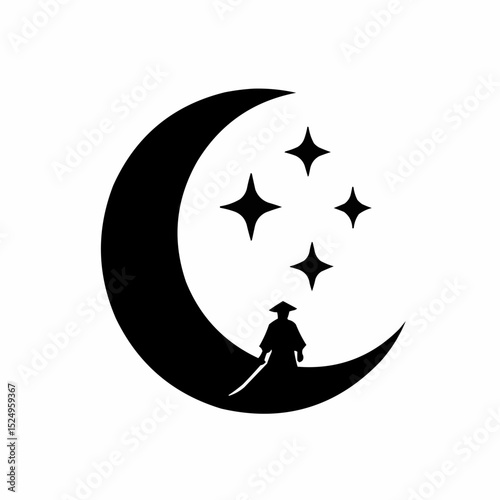 Spooky Halloween witch and pumpkin silhouette vector illustration with flying bats on a dark moonlit night