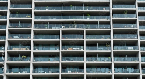 Apartment balconies with glass dividers and plants