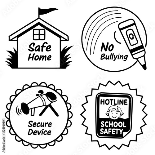 Child safety icons home bullying device hotline