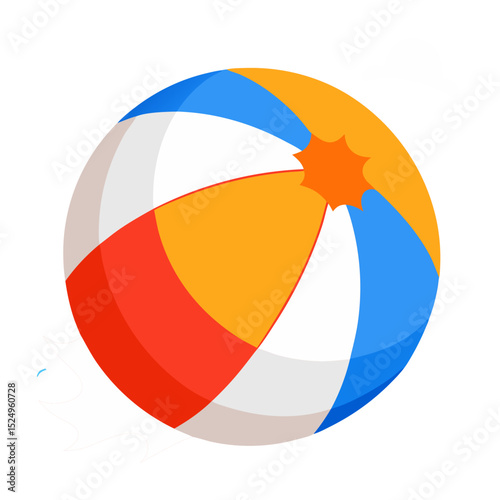 Colorful inflatable beach ball on sand, a fun summer toy