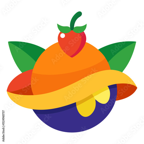 Fresh and healthy orange fruit vector illustration with a green leaf
