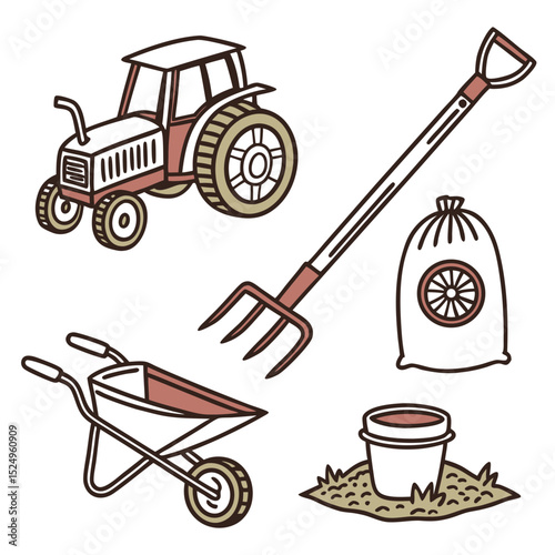 Farm equipment and tools illustration